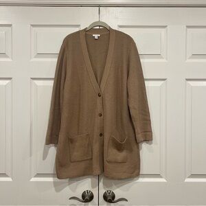J Jill V-Neck Tunic Length Buttoned Cardigan Tan Camel Brown Womens XLP